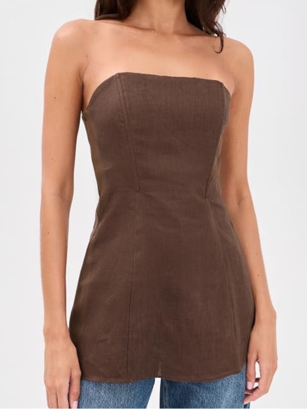 NWT Reformation aurina Strapless fall Brown Linen-Blend going out Top.